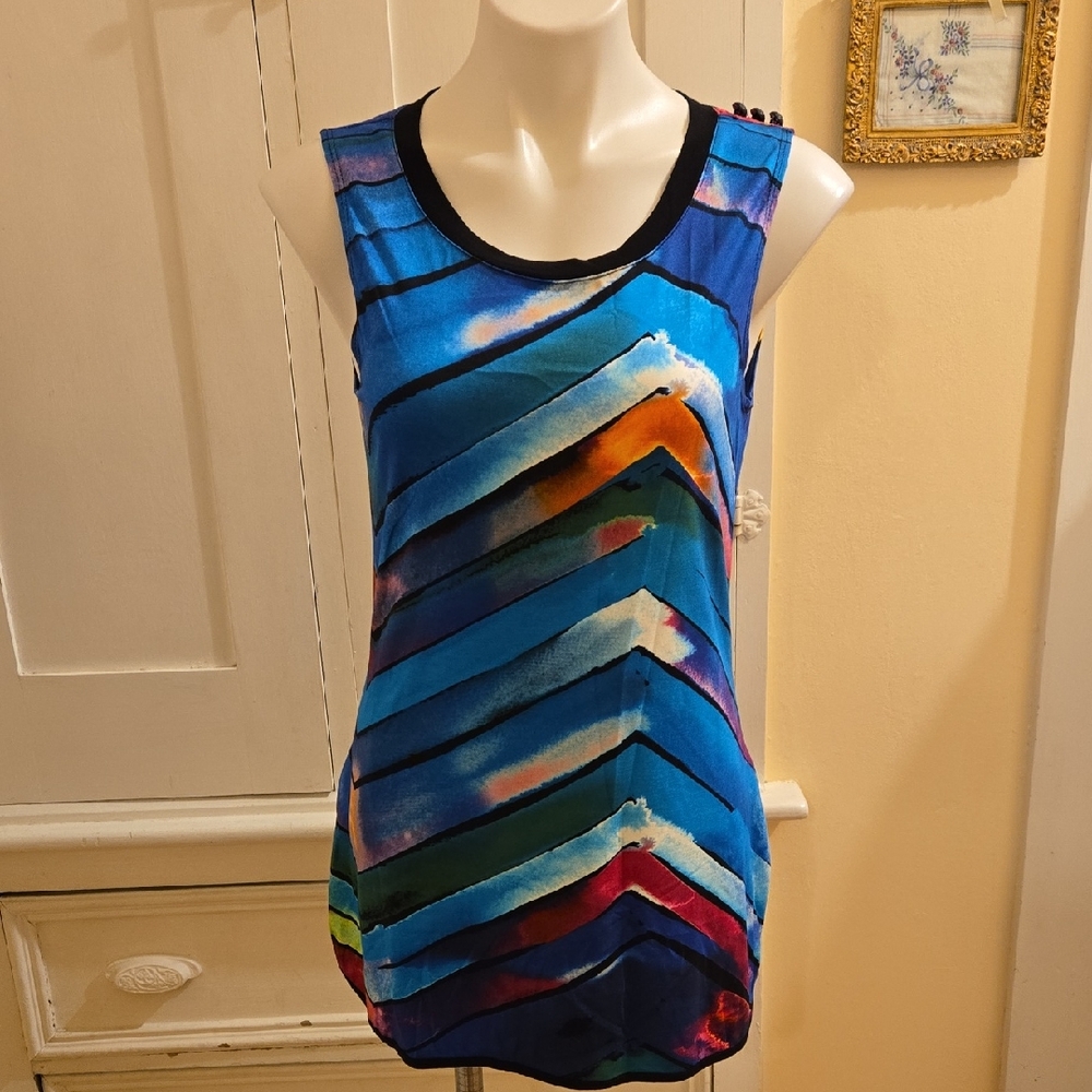 Les Modes brightly colored chevron syriped stretch dress Sz S/P 🎁